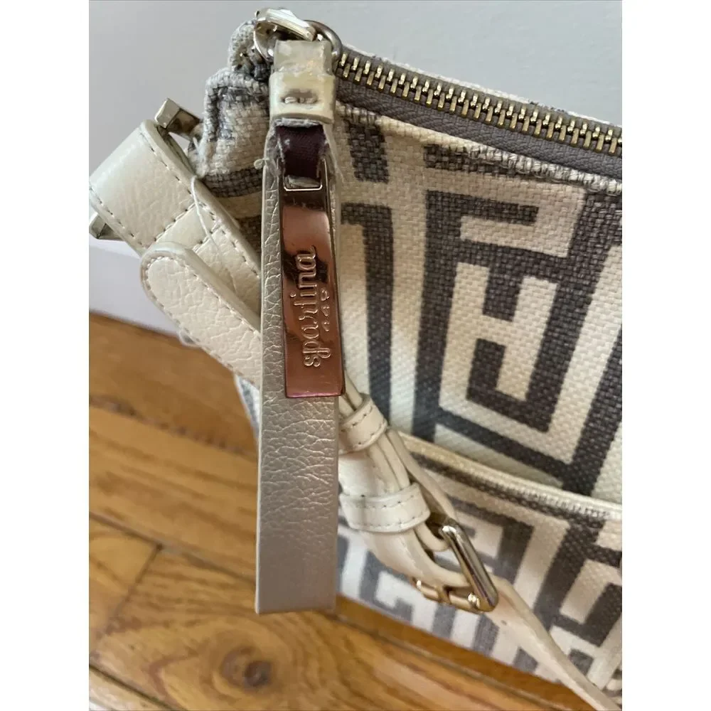 SPARTINA City Market Dixie Shoulder Bag De Renne Gray‎ Cream White Linen Leather
